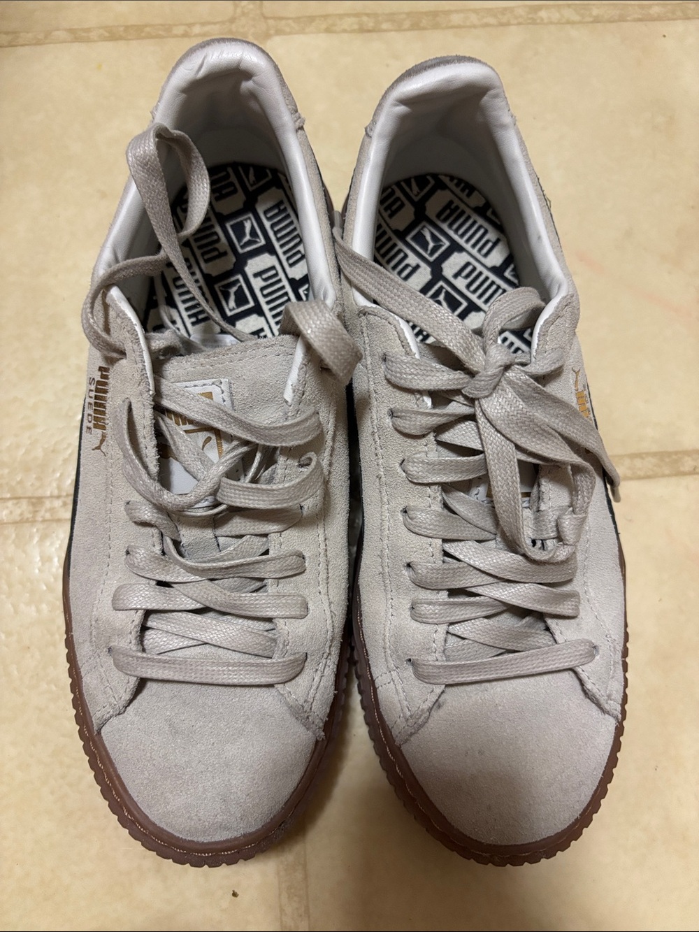 Puma Women Suede Sneakers in Light Gray with Gum Outsole